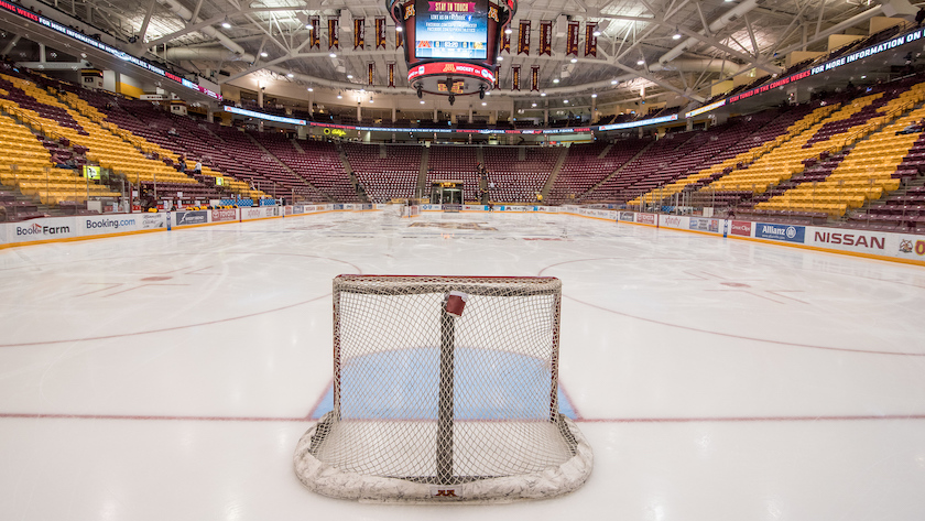 A picture of Mariucci Arena, the Minnesota Gophers men's hockey arena.